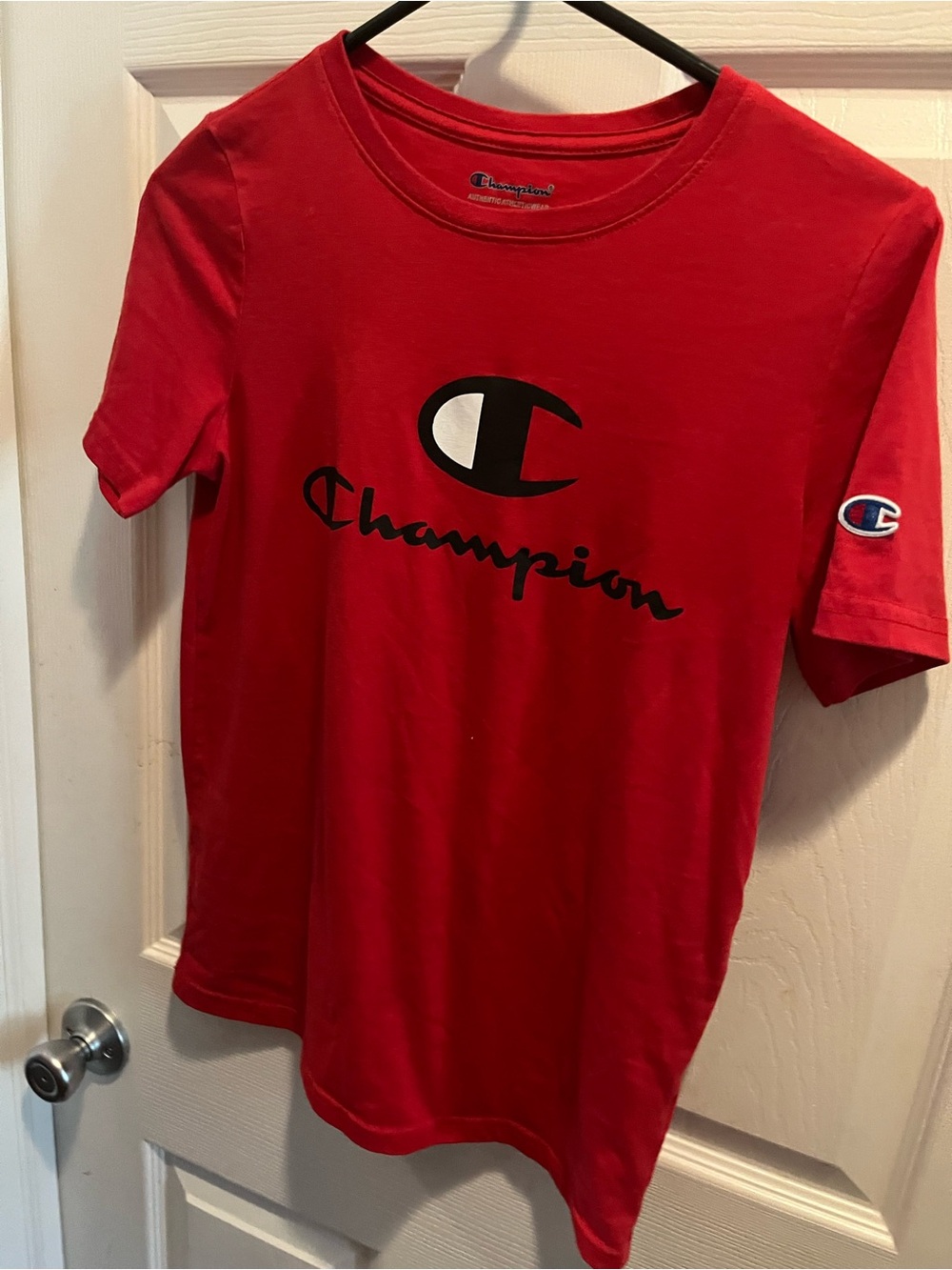 Champion Red Logo Short Sleeve Tee for Kids Boys Size XL Like New Excellent